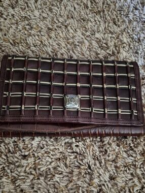 Brighton Brown Woven Leather Wallet with Silver Accents